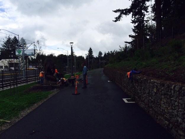 This shows the rising grade as we approach the station, abrupt enough to allow for the use of the rock filled gabions.